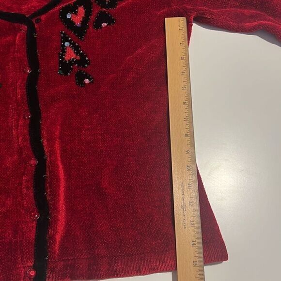 That Sweater Red Beaded with Hearts Button Up Sweater Cardigan Size M - Picture 14 of 16